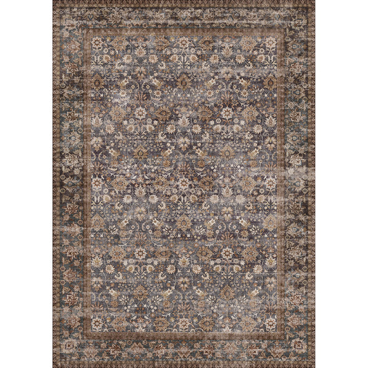 Thorned Garden Persian Vintage Blue Brown Traditional Washable Rug