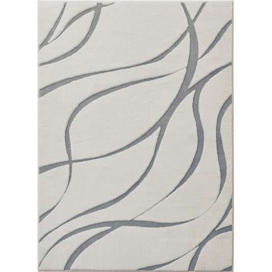 Fluid Modern Geometric White Shag Washable Rug