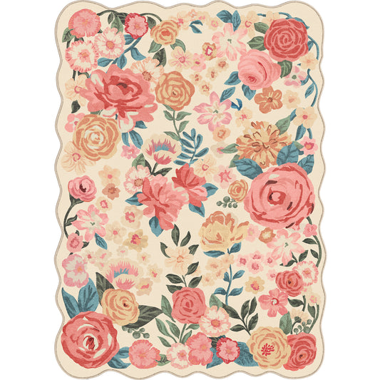 Bella Modern Floral Beige Washable Area Rug