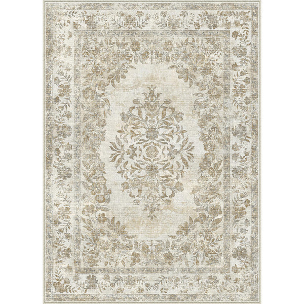 Jamuli Vintage Floral Taupe Traditional Machine Washable Area Rug