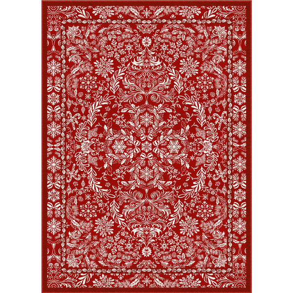 Botanical Silhouette Christmas Red Washable Rug