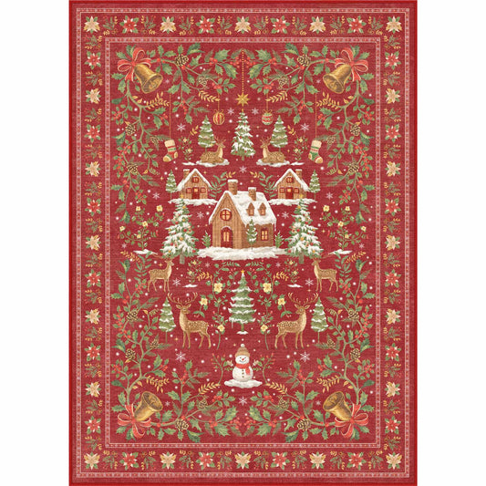 Christmas Village Red Washable Rug