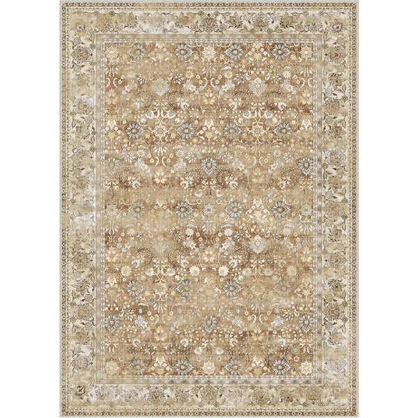 Thorned Garden Persian Vintage Brown Short Pile Traditional Washable Rug