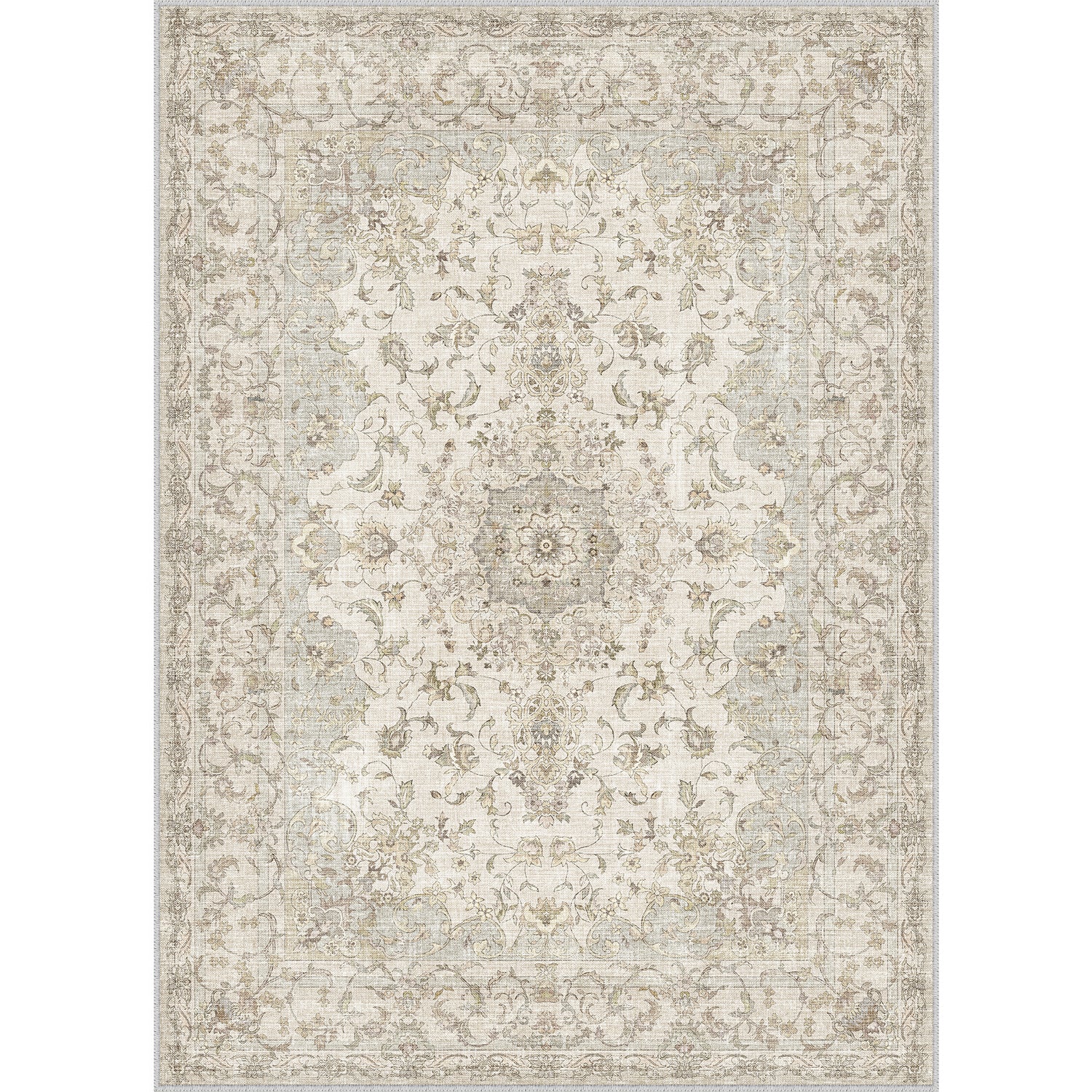 Sylva Vintage Persian Floral Taupe Distressed Washable Rug – PureCozy