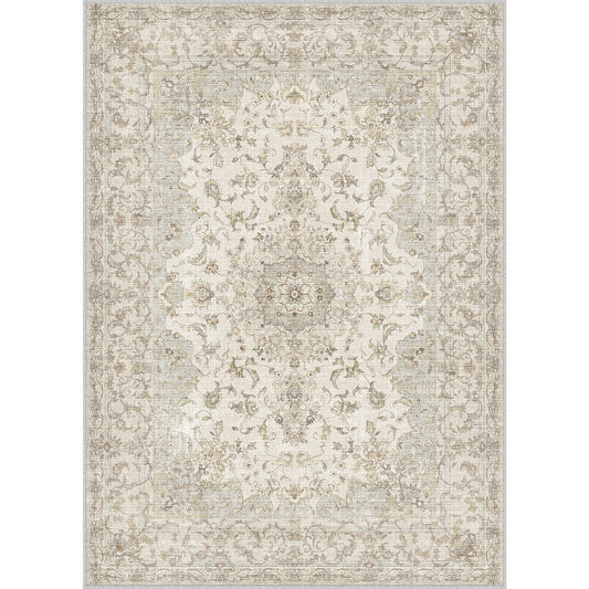 Saint Martin Vintage Floral Taupe Short Pile Traditional Washable Rug