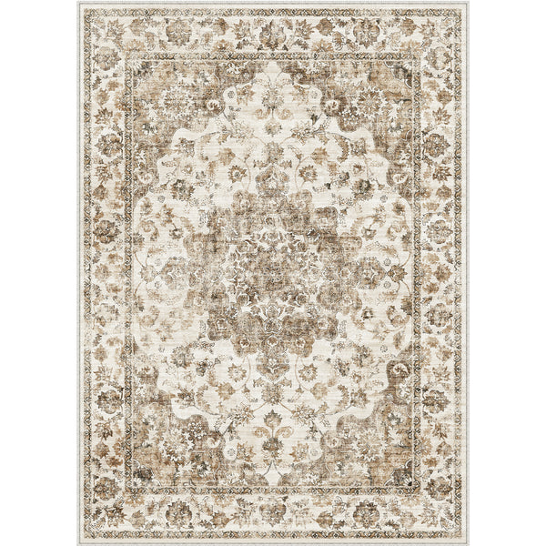 Juliet Vintage Floral Brown Short Pile Traditional Washable Rug