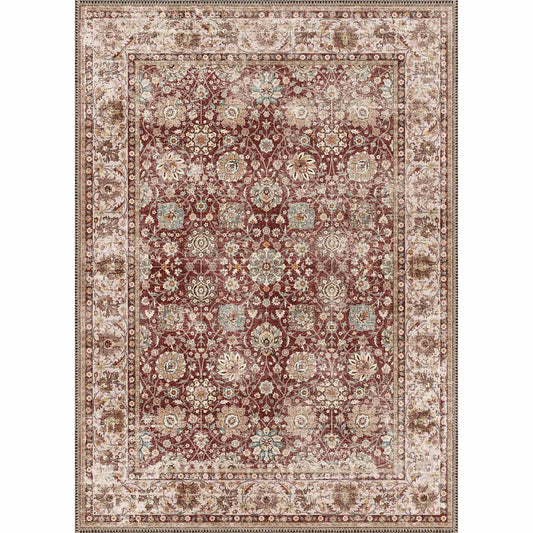 PureCozy Bordeaux Vintage Persian Red Machine Washable Chenille Rug 