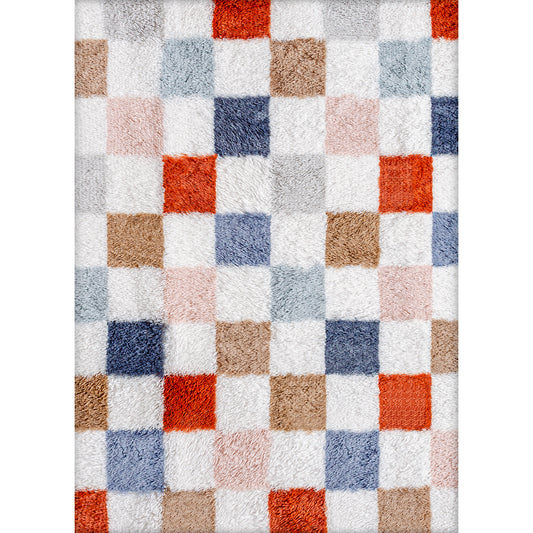 Checkered Colorful Shag Washable Area Rug