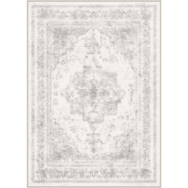 Nourah Vintage Persian Medallion Light Gray Distressed Washable Rug