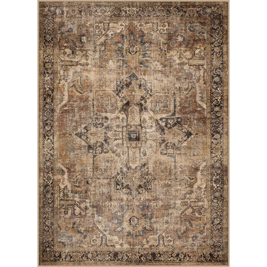 Epona Vintage Persian Medallion Brown Distressed Washable Rug