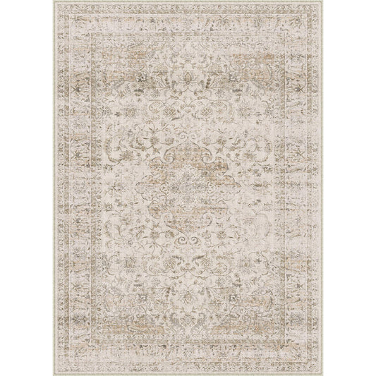 Aria Vintage Floral Beige Traditional Machine Washable Area Rug