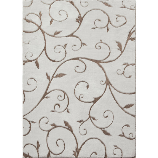 Vine Modern Floral Beige Shag Machine Washable Rug