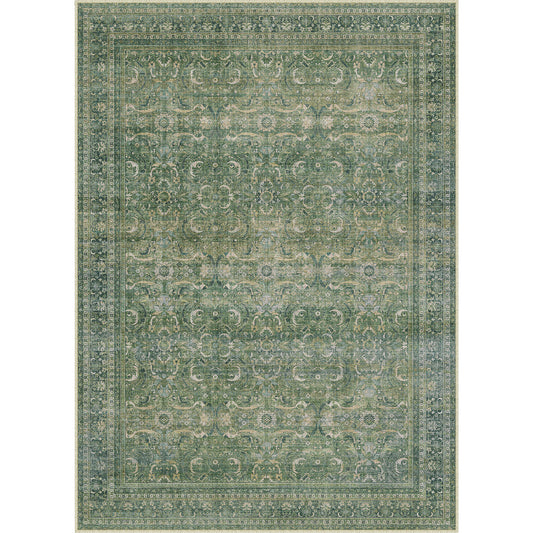 Soraya Persian Vintage Green Short Pile Distressed Washable Rug