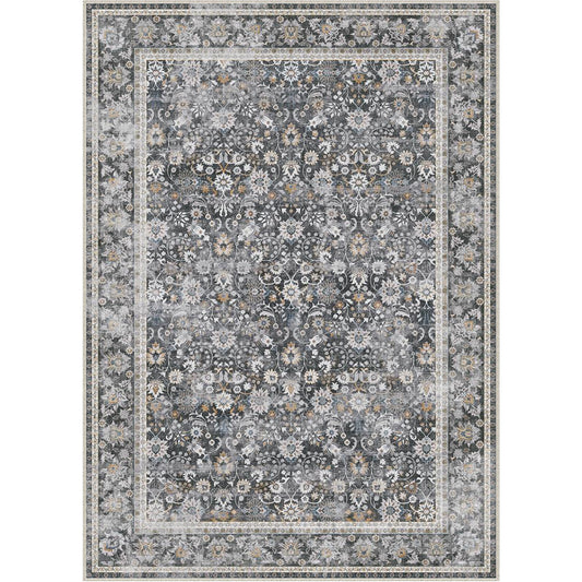 Thorned Garden Persian Vintage Black Traditional Washable Rug