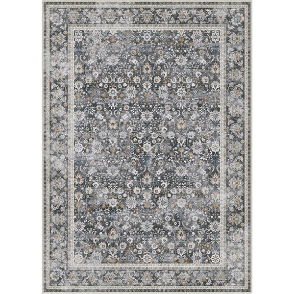 Thorned Garden Persian Vintage Black Short Pile Traditional Washable Rug