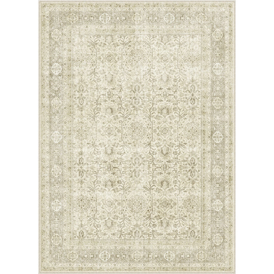 Selma Persian Vintage Beige Short Pile Distressed Washable Rug