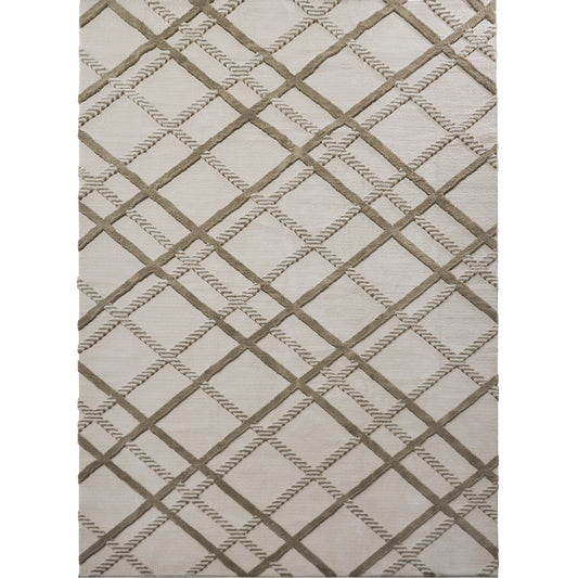 Tamarix Modern Diamond Beige Shag Machine Washable Rug