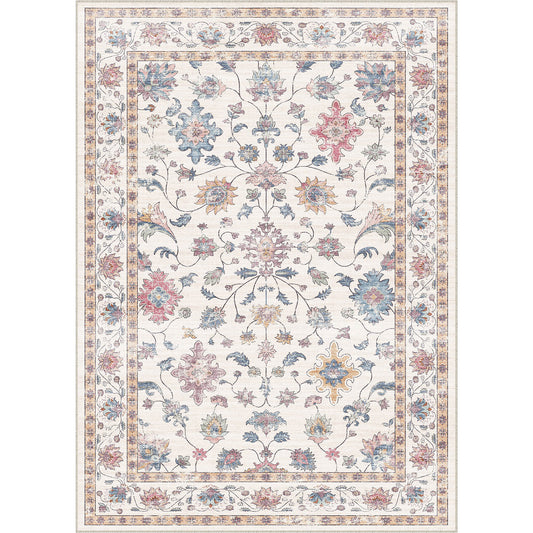 Secret Garden Modern Floral Beige Machine Washable Area Rug