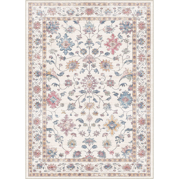Secret Garden Modern Floral Beige Machine Washable Area Rug