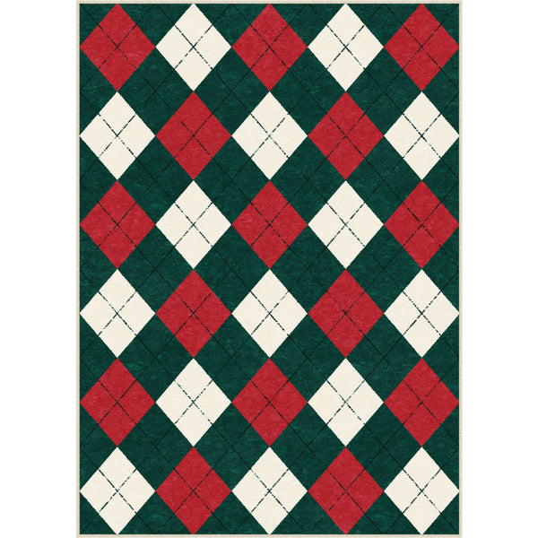 Diamond Plaid Christmas Red Green Washable Rug
