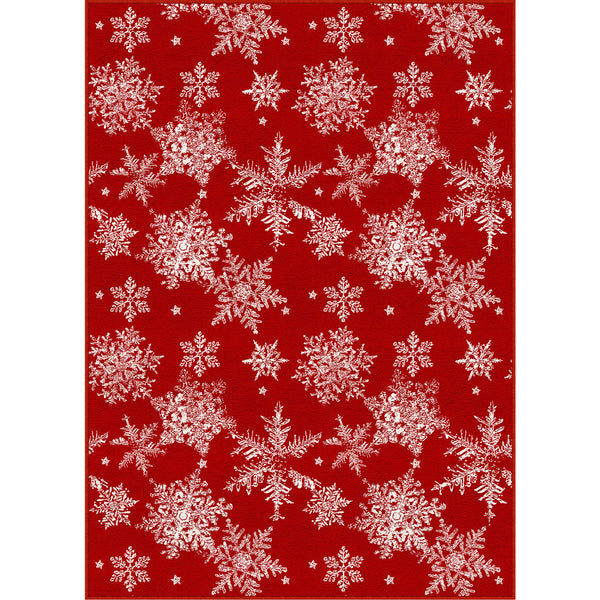 Winter Snow Christmas Red Washable Rug