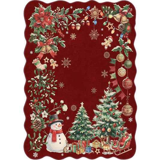 Snowfall Celebration Christmas Red Washable Rug