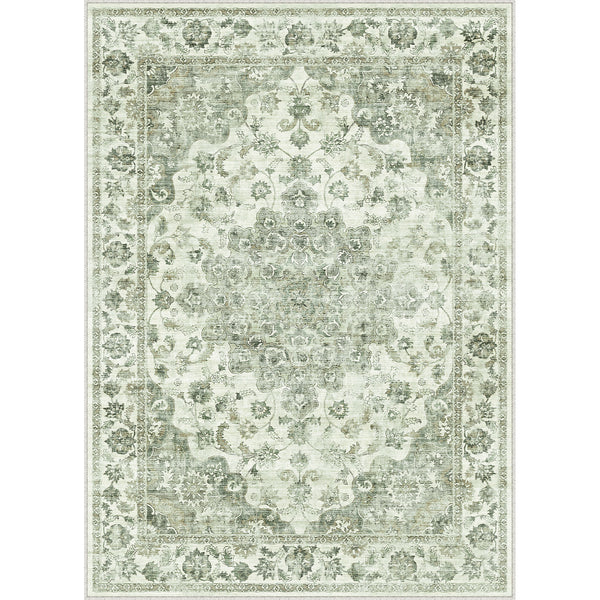 Juliet Vintage Floral Green Short Pile Traditional Washable Rug