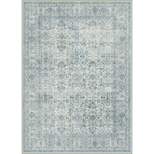 Selma Persian Vintage Blue Short Pile Distressed Washable Rug