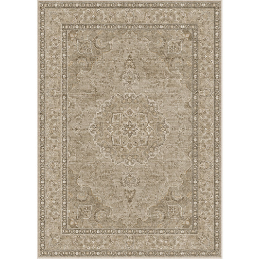 Earthsong Vintage Persian Medallion Brown Short Pile Washable Rug
