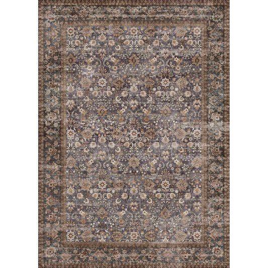 PureCozy Thorned Garden Persian Vintage Blue Brown Traditional Washable Rug 