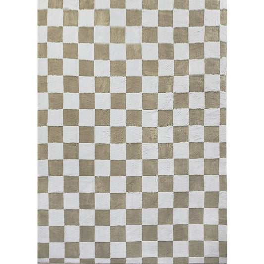 Prague Checkered Brown White Shag Washable Rug