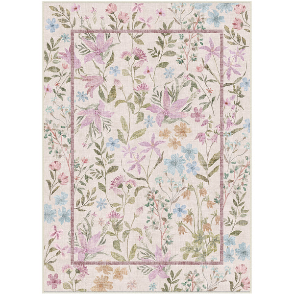 Pink Romance Modern Floral Pink Washable Area Rug
