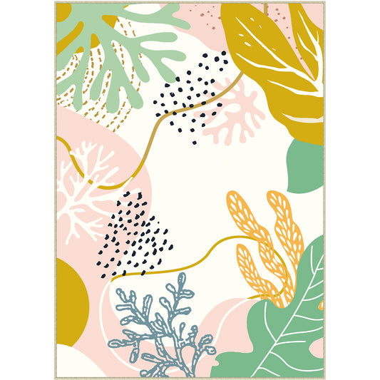 Coral Modern Floral Beige Machine Washable Area Rug