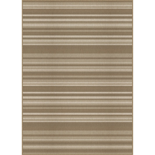 Fourfold Stripe Brown Herringbone Washable Indoor Outdoor Rug