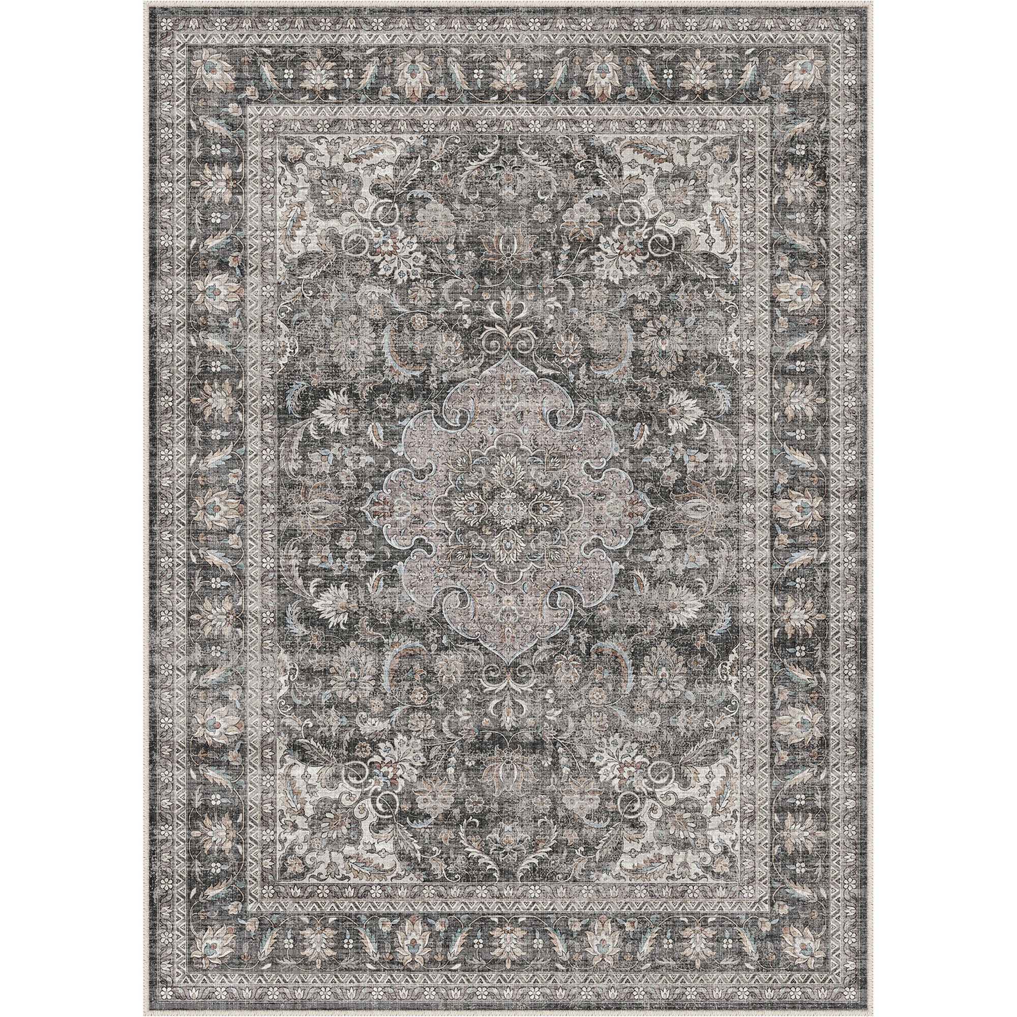 Selma Persian Vintage Brown Short Pile Distressed Washable Rug