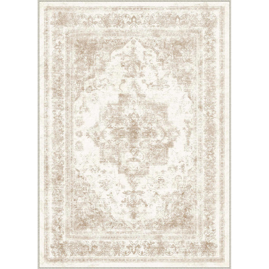 PureCozy Nourah Vintage Persian Medallion Beige Distressed Washable Rug