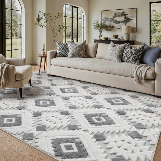 Gear Modern Geometric Gray Shag Washable Rug