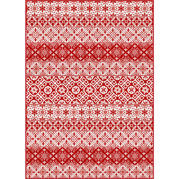 Geometric Christmas Red Washable Rug