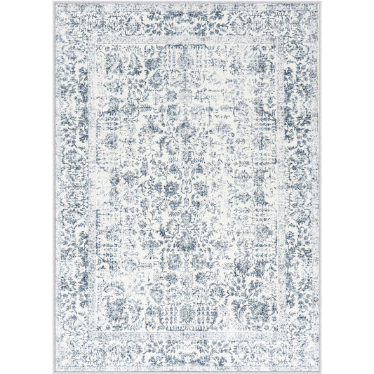 Sylva Vintage Persian Floral Dark Blue Distressed Washable Rug