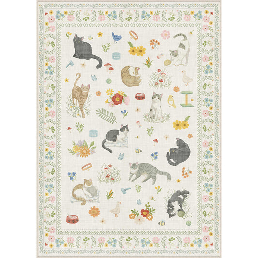PureCozy Garden Cats Modern Animal Beige Washable Rug