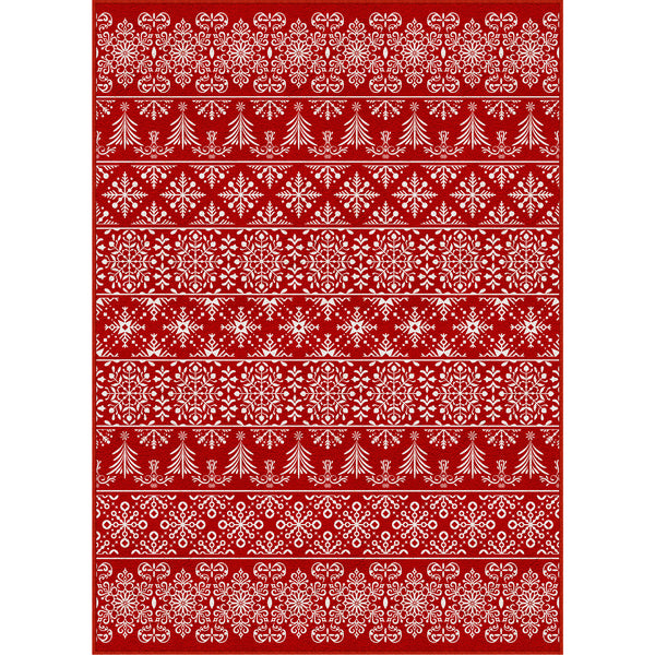 Baroque Christmas Red Washable Rug
