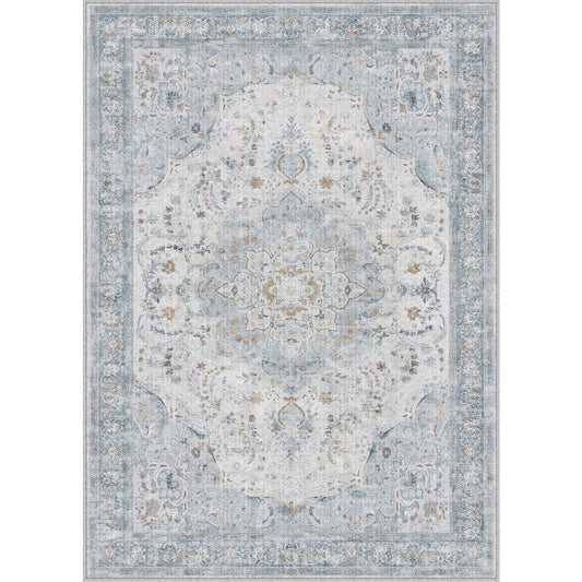 PureCozy Meadow Sunburst Persian Vintage Blue Machine Washable Area Rug
