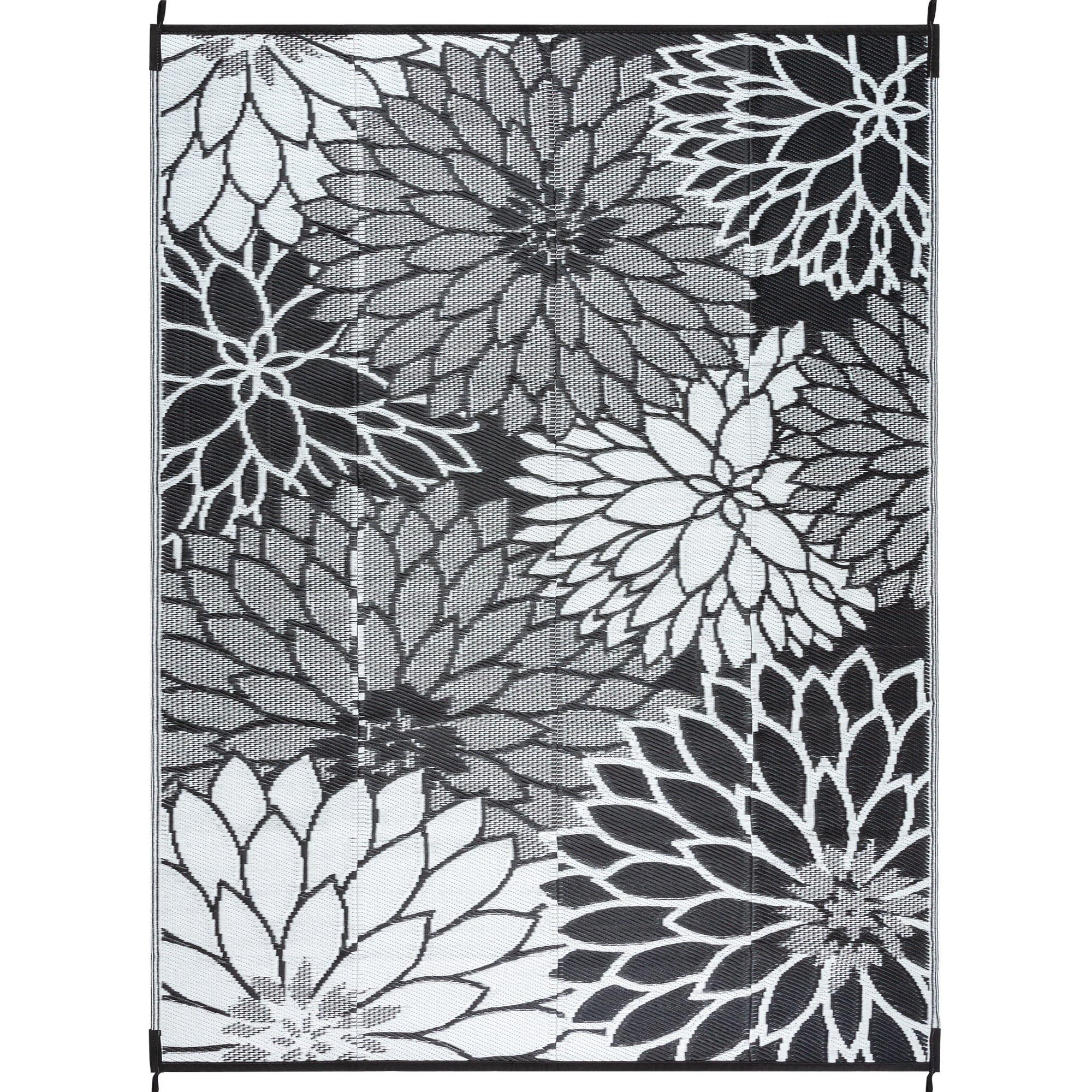 Shadow Bloom Modern Floral Black White Outdoor Rug – PureCozy