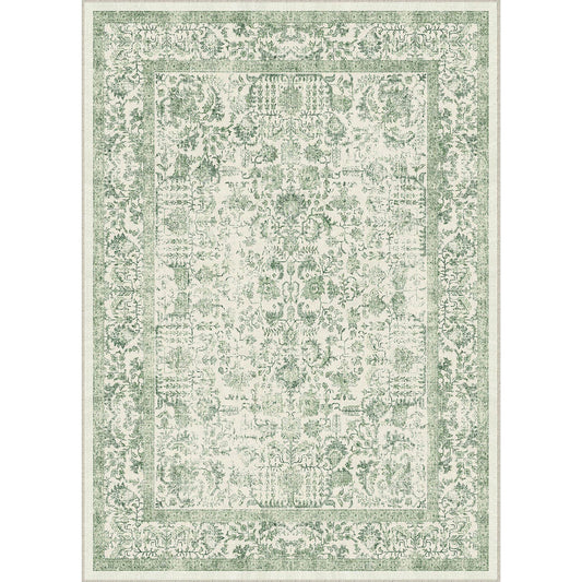 Sylva Vintage Persian Floral Green Distressed Washable Rug
