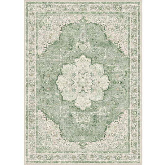 Meadow Sunburst Persian Vintage Green Machine Washable Area Rug