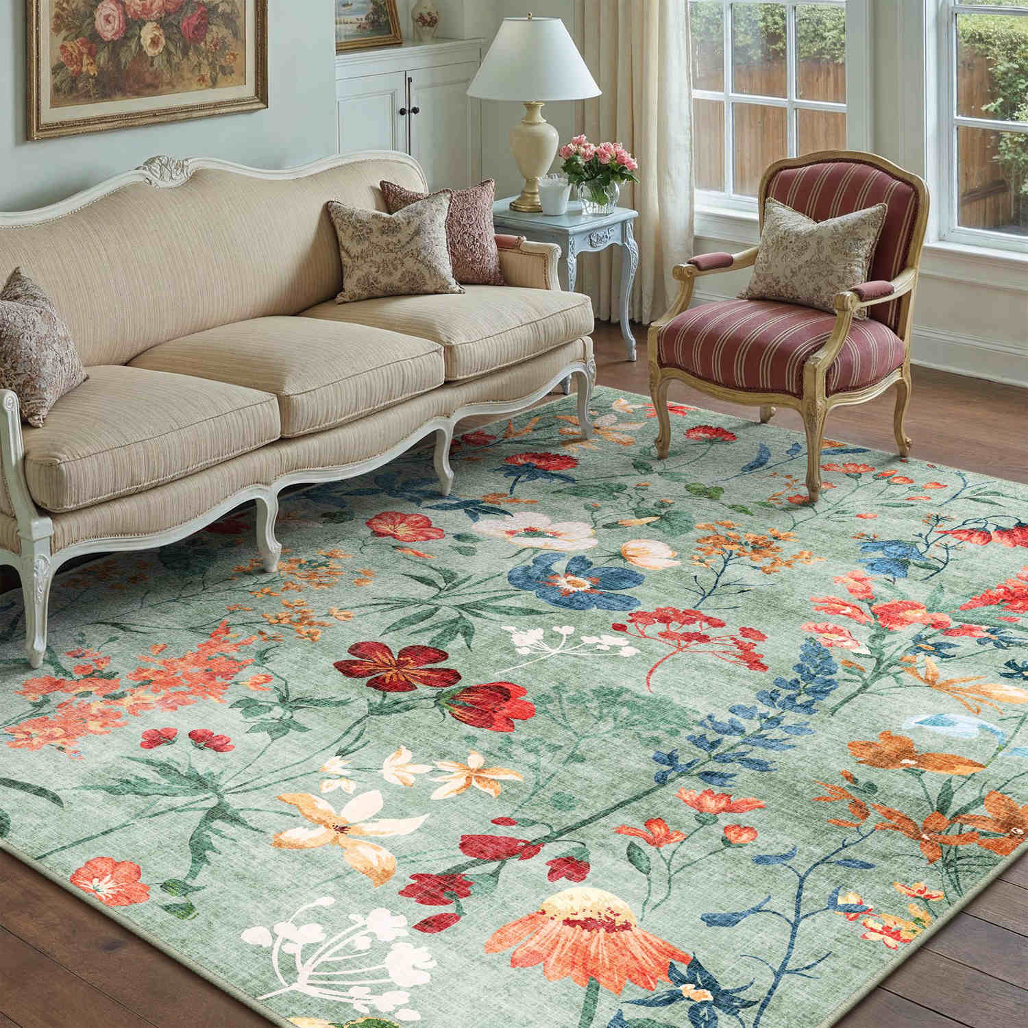 April Modern Floral Green Washable Area Rug – PureCozy