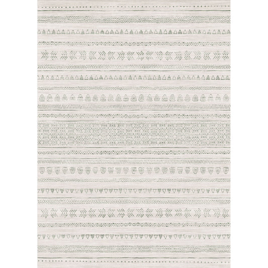 Mia Bohemian Green Short Pile Machine Washable Area Rug