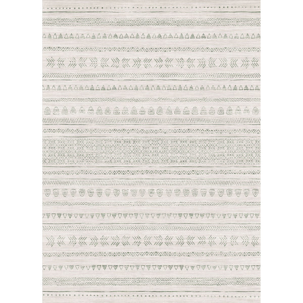 Mia Bohemian Green Short Pile Machine Washable Area Rug