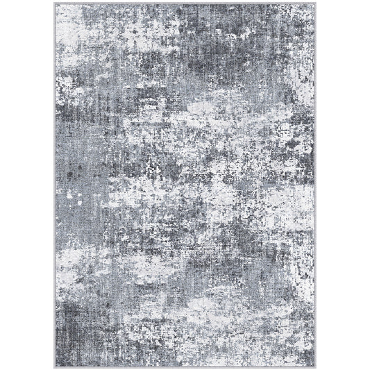 Misty Modern Abstract Blue Machine Washable Rug