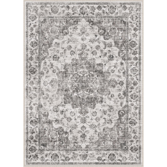 Juliet Vintage Floral Black Short Pile Traditional Washable Rug